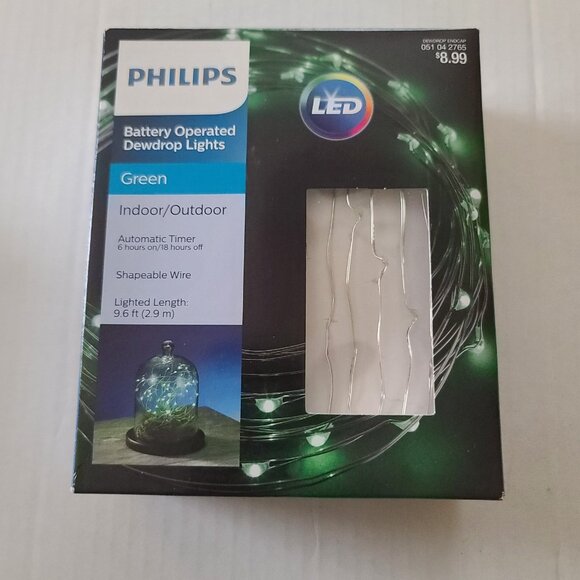 3 Philips Dewdrop LED 30 ct Wire Light 2 Green 1 Blue Battery Operated Timer NEW - Picture 10 of 15